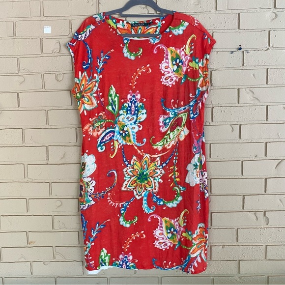 Lauren Ralph Lauren Linen Floral Dress Size XL Beachy Tropical Bloomcore Resort - Picture 1 of 6